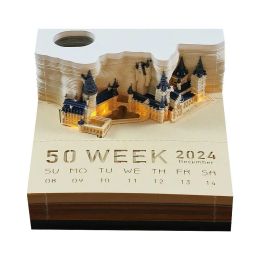 Miniatures Creative Handbound Magic Weekly Calendar With Light 3D Paper Carving Art Craft Notepad Sticky Notes Memo Pads Desk Decor
