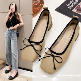 Dress Shoes 2024 Fairy Wind Square Bow Flat Comfortable Soft Sole Non-slip Casual Women's