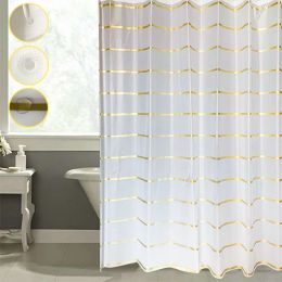 Curtains Modern Style Shower Curtains Bathroom Curtain EVA Transparent Golden Stripe Environmental Protection Waterproof Shower Curtain