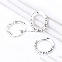 Other Wholesale28Mm Sier Plating English Word In My Heart Round Alloy Charm Diy Keychain Necklace Bracelet Pendant Accessories Drop De Dh5Lx