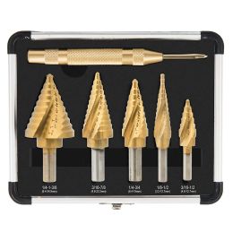 Boren 6Pcs 1/4 3/8 Inch HSS Straight Groove Step Drill Bit Titanium Coated Wood Metal Hole Cutter Core Drilling Tools Set Drill Bit