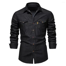 Men's Casual Shirts Men Elastic Cotton Denim Male Black Long Sleeve Quality Cowboy For Slim Fit Mens Designer Clothing