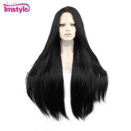 Synthetic Wigs Synthetic Wigs Jet Black Lace Wig Synthetic Lace Front Wig 30 Inch Long Straight Wigs For Black Women Heat Cosplay Wigs ldd240313