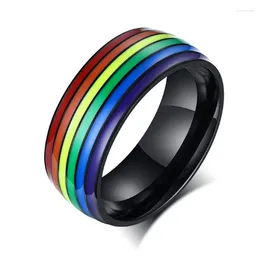 Cluster Rings Bxzyrt Rainbow LGBT Jewellery Engagement Party Bagues Titanium 316L Stainless Steel Bands For Couple Lovers Women Men