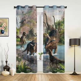 Curtains Jurassic Period Dinosaur Window Curtains Home Decoration Living Room Curtains Kid's Room Drapes Cortinas For Kitchen Bedroom