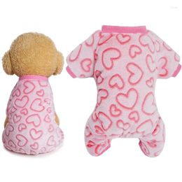 Dog Apparel Pajamas Cute Heart Puppy Jumpsuit Warm Soft Pet Holiday Clothes For Small Medium Cats And Dogs (Pink M)