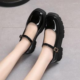 Dress Shoes Women Pumps Fashion Patent Leather Round Toe High Heels Slip-On Loafers Ladies Casual Lolita