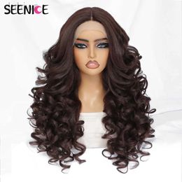 Synthetic Wigs Black Brown Curly Wig Synthetic Lace Front Wigs For Women Glueless Blonde Orange Lace Wig 13X4X1 Cosplay Hair ldd240313