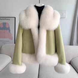 Women's Fur Green Down Jacket Integrated 2024 Winter Faux Collar Fashion Warm Coat For Women Jackets Khaki High-Quality