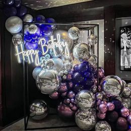 Purple Silver Disco Balloons Garland Arch Chrome Metal for Birthday Retro 80s Party Decorations Year 240226