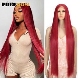 Synthetic Wigs Synthetic Wigs FREEDOM Synthetic Lace Wig Inch Deep Part Long Straight Wig Pink Cosplay Wigs Synthetic Lace Front Wigs For Black Women ldd240313