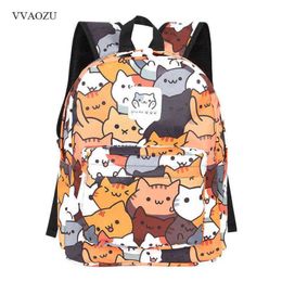 Anime Neko Atsume Women Backpack Cartoon Mochila for Girls Boys Travel Rucksack Cute Cat Printing Shoulder Bag for Teenage H220427311z