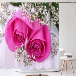 Shower Curtains Colorful Rose Tulip Flowers Trees Curtain Bathroom Nature Flower Waterproof Polyeste Fabric Bathtub Screen Decor