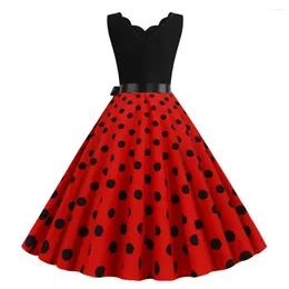 Casual Dresses Classic 1950s Movie Style Dress Vintage Backless Elegant Floral Lace-up Midi With V-neck Bow For Women's