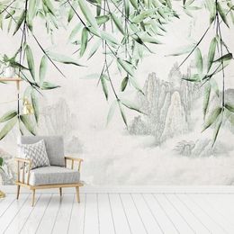 Custom Mural Wallpaper Wall Art New Chinese Style Ink Mountain Water Bamboo Study Living Room Bedroom Background Wall Painting1190D