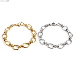 Bangle Punk Stainless Steel Oval Bracelets Trendy Chains Bracelet For Men Women Jewellery Gifts Handmade Exquisite Jewellery 19.5cm longL2403