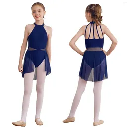 Stage Wear Kids Girls Ballet Lyrical Dance Leotard Dress Gymnastics Skating Performance Costume Sleeveless Modern Contemporary Dancewear