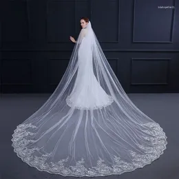 Bridal Veils 4 M Layer Women Drag Cathedral Long Wedding Gown Embroidery Floral Lace Veil Accessories With Hair Comb