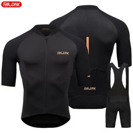 Raudax Team 2023 Men Summer Short Sleeve Cycling Jersey Set MTB Maillot Ropa Ciclismo Bicycle Wear Breathable Cycling Clothing 240318