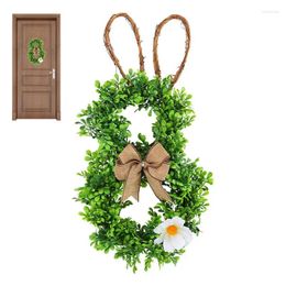 Decorative Flowers 2024 Easter Wreath Natural Rattan Door Hanging With Bow Cute Spring Party Home Decor