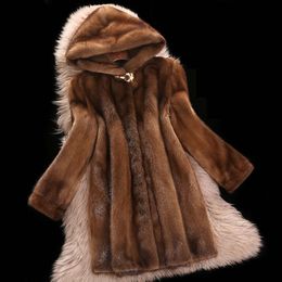 Coat, High Imitation Whole Women's Mink Fur New Medium Length Style With Hood Fur, Winter Casual Wear 1416 ,