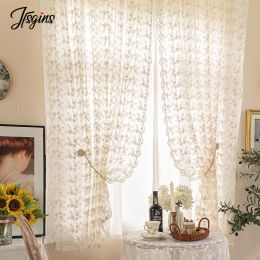 Curtains Pastoral Sheer Tulle Curtains for Living Room Window Embroidery Short Curtain for Door Divider Transparent Small Kids Room Decor