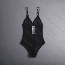 Black Lace Romper Textile Fashion Long Sleeve Jumpsuits Sexy Hollow Mesh High Waist Bodysuit for Women181M
