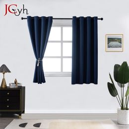 Curtains Blue Short Blackout Curtain in the Living Room Solid Curtain for Bedroom Bay Window Room Divider Original Rideau Home Decoration