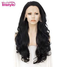 Synthetic Wigs Black Wig Synthetic Lace Front Wig Long Wavy Wigs For Women Heat Fibre Glueless Natural Hairline Cosplay Wig ldd240313