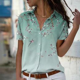 Women's Blouses Summer Women Shirts Floral 3D Print Streetwear Vintage Elegant Blouse Office Lady Woman Short Sleeve Shirt Oversized Button