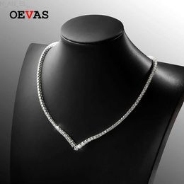 Pendant Necklaces OEVAS 100% 925 Sterling Silver Moissanite Tennis Necklaces For Women18k White Gold Plated V-shaped Chain Party Fine Jewellery Gift L24313