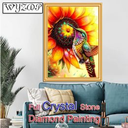 Stitch 5D 100% Crystal Diamond Painting Hummingbird Square Mosaic Embroidery Flower Cross Stitch Crystal Diamond Art Home Decor 231103