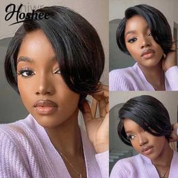 Synthetic Wigs Synthetic Wigs Straight Short Pixie Cut Black Coloured 13x4x0.5 Lace Front Hair Wig Preplucked Frontal Wigs Sale ldd240313