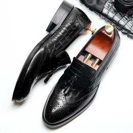 Dress Shoes Mens Formal Genuine Leather Oxford For Men Dressing Wedding Men's Brogues Office Slip On Tassel Male 2024