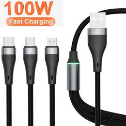 100W 3 in 1 Super Charging Cable 6A Micro USB Type C Fast Charger Cable USB C Charge Data Cord Wire For Samsung Xiaomi Huawei