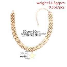 Pendant Necklaces New Trendy Punk Rock Gold Color Stars Choker Jewelry Thick Chain Neck Collar For Women Statement Necklace Drop Deliv Dhofj