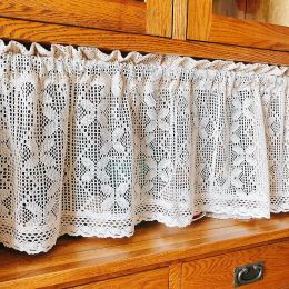 Curtains Half Window Curtain Rustic Cotton Thread Short Crochet Curtain For Kitchen Decorative Cabinet Cover Knitted Lace Tiers Hollow