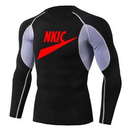 Men Fitness T-Shirt Compression Under Base Layer Top Long Sleeve Tights Sports Quick Dry Running T-shirt Gym T Shirt Brand LOGO Print