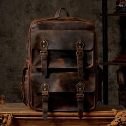 Backpack Vintage Crazy Horse Leather Handmade Genuine Shoulder Bag Retro Fashion Schoolbag Travel For Men