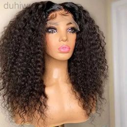 Synthetic Wigs Natural Black Preplucked Soft 26Inch Long Kinky Curly Synthetic Lace Front Wig Hair Heat ldd240313