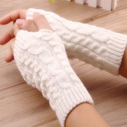 2020 Winter Unisex Women Fingerless Knitted Long Gloves Arm Warmer Wool Half Finger Mittens 12pairs lot255W