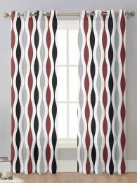 Curtains Geometric Black Red Grey Mediaeval Print Sheer Curtains For Living Room Window Voile Tulle Curtain Cortinas Drapes Home Decor