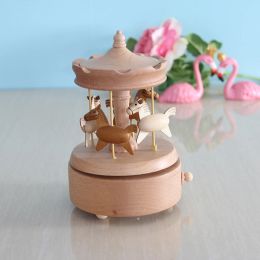 Boxes Wooden Music Box Carousel Musical Boxes Handmade Music Box Girl Chirstmas New Year Retro Birthday Gift Home Decoration Crafts