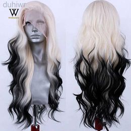 Synthetic Wigs Long Body Wave Synthetic Lace Front Wig for Women Blonde to Black Lace Wig Wavy Hair Red Ginger Wig Cosplay ldd240313