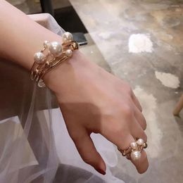 Bangle Sell Hollow Out Fashion Jewelry Irregular Bracelet Double Layer Ring Geometry Large Pearl
