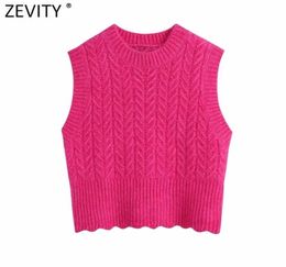 Zevity Spring Women Fashion Solid Crochet Casual Slim Knitting Sweater Female Chic O Neck Sleeveless Vest Pullovers Tops S612 21082179450