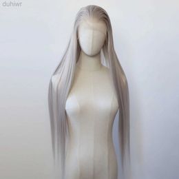 Synthetic Wigs Synthetic Wigs Light Grey Synthetic Lace Front Wig Long Straight Silver Grey Synthetic Wig Heat Hair Wig ldd240313