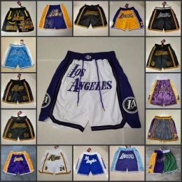 Custom Men Women Youth Los Angeles''Lakers''Team Basketball Shorts Just Don Short With Pockets Zipper Wear Casual Pant Gym Beach SweatpantsHip Pop Elastic Stitch