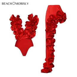 Swim wear 2024 Womens Swimsuit and Skirt Sexy Red Flower 3D One Piece Bikini Set Two Piece Monokini Swimsuit aquatic sports 240311