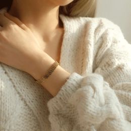 Vergoldetes 14-karätiges Gelbgold-Uhrengürtel-Stapelarmband für Frauen, okzidente Metallstruktur, neues Design, Armband, Schmuck, Geschenke